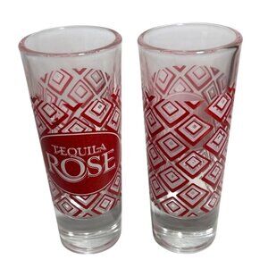 Tequila Rose Shot Glasses With Red Geometric Diamond Pattern Set Of 2